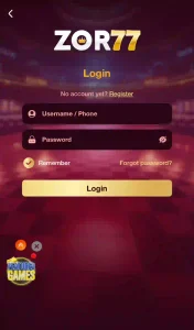 ZOR77 Login original screenshot \